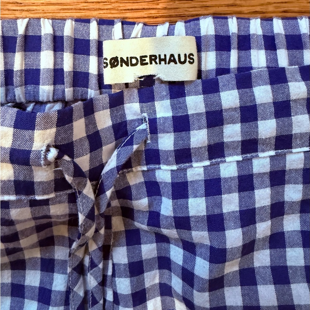 Wide Leg Gingham Pants in Blue for Women